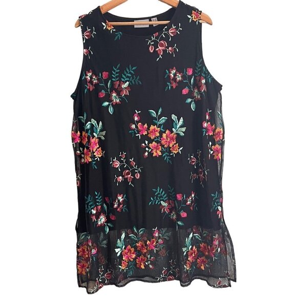 Susan Graver Mesh Tunic Womens Size 1X Fully Lined Floral Embroidered Boho Fairy - Picture 1 of 8